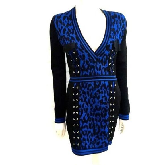 Balmain Blue and Black Mini Dress - Picture 2 of 16